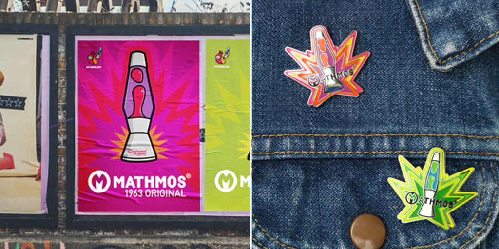 Inspired by our iconic '90s graphics - lava lamp badges to wear on coats or bags